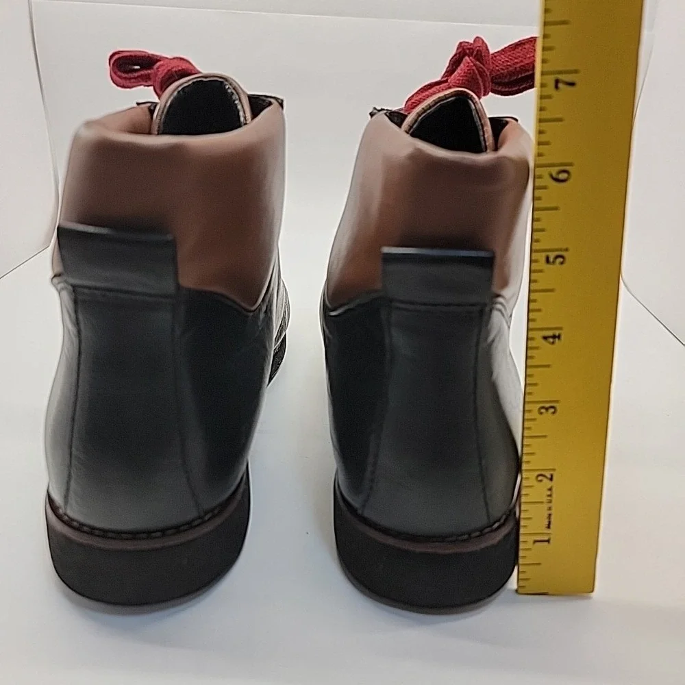 BIONICA Natick Ankle Boots Women 10M Hiking LaceUp Black Brown Leather Red Laces